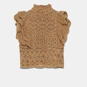 Zara TEXTURED Crochet RUFFLED TOP